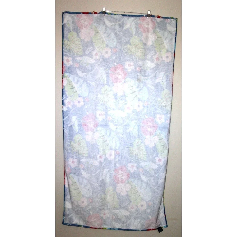 Ralph Lauren Towel Blue Hawaiian Beach Towel 100% Cotton Hibiscus Floral LRL